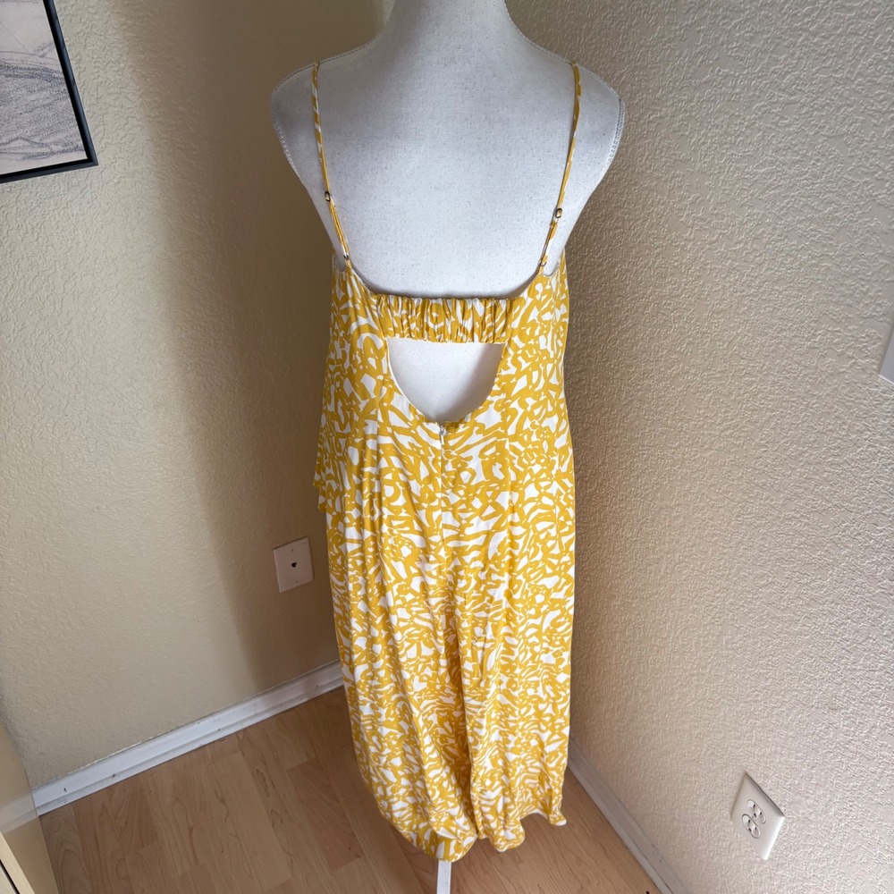 MAEVE ANTHROPOLOGIE Brittany Ruffle Jumpsuit in Goldenrod print Size 8 - Picture 4 of 7